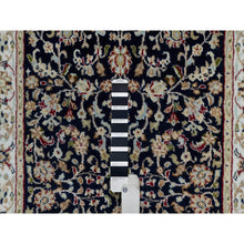 Load image into Gallery viewer, 2&#39;7&quot;x8&#39;1&quot; Midnight Blue, Wool And Silk, Nain With All Over Flower Design, Soft Pile, 250 Kpsi, Hand Knotted, Runner, Oriental Rug FWR546048