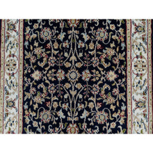Load image into Gallery viewer, 2&#39;7&quot;x8&#39;1&quot; Midnight Blue, Wool And Silk, Nain With All Over Flower Design, Soft Pile, 250 Kpsi, Hand Knotted, Runner, Oriental Rug FWR546048