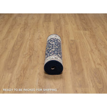 Load image into Gallery viewer, 2&#39;7&quot;x8&#39;1&quot; Midnight Blue, Wool And Silk, Nain With All Over Flower Design, Soft Pile, 250 Kpsi, Hand Knotted, Runner, Oriental Rug FWR546048