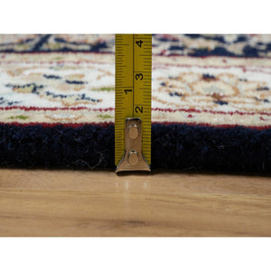 2'7"x8'1" Midnight Blue, Wool And Silk, Nain With All Over Flower Design, Soft Pile, 250 Kpsi, Hand Knotted, Runner, Oriental Rug FWR546048