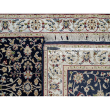 Load image into Gallery viewer, 2&#39;7&quot;x8&#39;1&quot; Midnight Blue, Wool And Silk, Nain With All Over Flower Design, Soft Pile, 250 Kpsi, Hand Knotted, Runner, Oriental Rug FWR546048