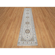 Load image into Gallery viewer, 2&#39;8&quot;x12&#39;7&quot; Powder White, Nain With Flower Medallion Design, 250 Kpsi, Soft Pile, Hand Knotted, Wool And Silk, Runner, Oriental Rug FWR546054