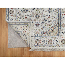 Load image into Gallery viewer, 2&#39;8&quot;x12&#39;7&quot; Powder White, Nain With Flower Medallion Design, 250 Kpsi, Soft Pile, Hand Knotted, Wool And Silk, Runner, Oriental Rug FWR546054