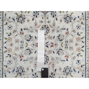 2'8"x12'7" Powder White, Nain With Flower Medallion Design, 250 Kpsi, Soft Pile, Hand Knotted, Wool And Silk, Runner, Oriental Rug FWR546054