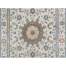 Load image into Gallery viewer, 2&#39;8&quot;x12&#39;7&quot; Powder White, Nain With Flower Medallion Design, 250 Kpsi, Soft Pile, Hand Knotted, Wool And Silk, Runner, Oriental Rug FWR546054