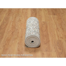 Load image into Gallery viewer, 2&#39;8&quot;x12&#39;7&quot; Powder White, Nain With Flower Medallion Design, 250 Kpsi, Soft Pile, Hand Knotted, Wool And Silk, Runner, Oriental Rug FWR546054