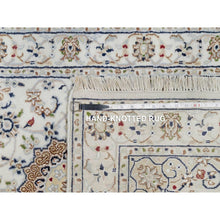 Load image into Gallery viewer, 2&#39;8&quot;x12&#39;7&quot; Powder White, Nain With Flower Medallion Design, 250 Kpsi, Soft Pile, Hand Knotted, Wool And Silk, Runner, Oriental Rug FWR546054