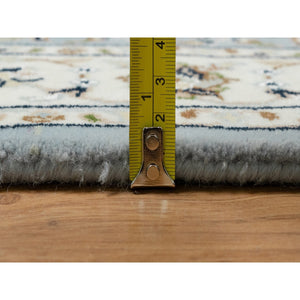 2'8"x10'3" Light Blue, 250 KPSI, Nain with All Over Flower Design, Wool and Silk, Hand Knotted, Runner, Oriental Rug FWR546060