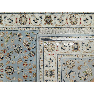 2'8"x10'3" Light Blue, 250 KPSI, Nain with All Over Flower Design, Wool and Silk, Hand Knotted, Runner, Oriental Rug FWR546060