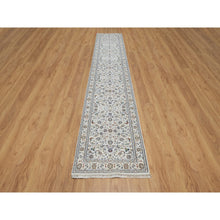 Load image into Gallery viewer, 2&#39;9&quot;x14&#39; Chiffon White, Wool and Silk, Nain with All Over Flower Design, Hand Knotted, 250 KPSI, Runner, Oriental Rug FWR546066