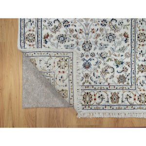 2'9"x14' Chiffon White, Wool and Silk, Nain with All Over Flower Design, Hand Knotted, 250 KPSI, Runner, Oriental Rug FWR546066