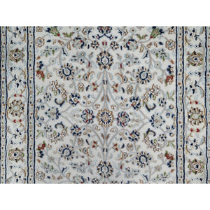 2'9"x14' Chiffon White, Wool And Silk, Nain With All Over Flower Design, Hand Knotted, 250 Kpsi, Runner, Oriental Rug FWR546066