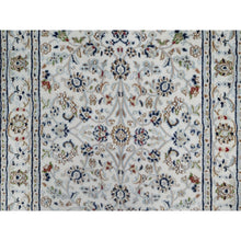 Load image into Gallery viewer, 2&#39;9&quot;x14&#39; Chiffon White, Wool and Silk, Nain with All Over Flower Design, Hand Knotted, 250 KPSI, Runner, Oriental Rug FWR546066