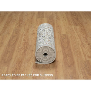 2'9"x14' Chiffon White, Wool And Silk, Nain With All Over Flower Design, Hand Knotted, 250 Kpsi, Runner, Oriental Rug FWR546066