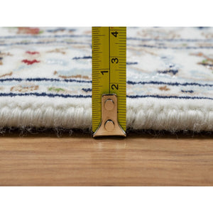 2'9"x14' Chiffon White, Wool and Silk, Nain with All Over Flower Design, Hand Knotted, 250 KPSI, Runner, Oriental Rug FWR546066