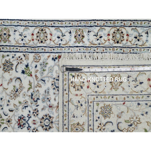 2'9"x14' Chiffon White, Wool and Silk, Nain with All Over Flower Design, Hand Knotted, 250 KPSI, Runner, Oriental Rug FWR546066