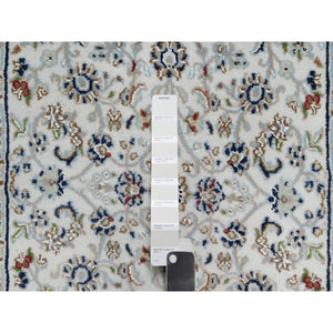 2'9"x14'1" Daisy White, Nain with All Over Flower Design, Wool and Silk, Hand Knotted, 250 KPSI, XL Runner, Oriental Rug FWR546072