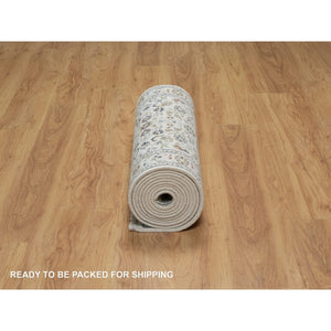 2'9"x14'1" Daisy White, Nain with All Over Flower Design, Wool and Silk, Hand Knotted, 250 KPSI, XL Runner, Oriental Rug FWR546072