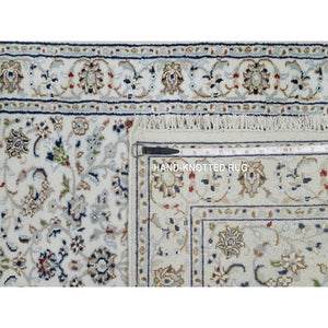 2'9"x14'1" Daisy White, Nain with All Over Flower Design, Wool and Silk, Hand Knotted, 250 KPSI, XL Runner, Oriental Rug FWR546072