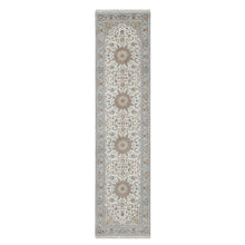 Load image into Gallery viewer, 2&#39;5&quot;x10&#39; Spring White, Nain with Center Medallion, Hand Knotted, 250 KPSI, Wool and Silk, Runner, Oriental Rug FWR546078