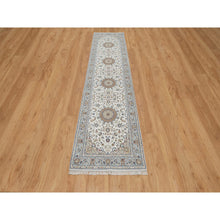 Load image into Gallery viewer, 2&#39;5&quot;x10&#39; Spring White, Nain with Center Medallion, Hand Knotted, 250 KPSI, Wool and Silk, Runner, Oriental Rug FWR546078
