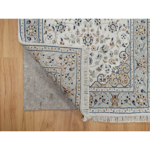 2'5"x10' Spring White, Nain with Center Medallion, Hand Knotted, 250 KPSI, Wool and Silk, Runner, Oriental Rug FWR546078