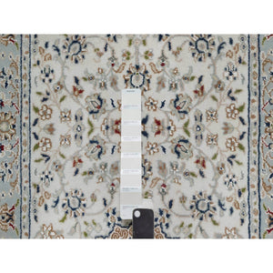 2'5"x10' Spring White, Nain with Center Medallion, Hand Knotted, 250 KPSI, Wool and Silk, Runner, Oriental Rug FWR546078