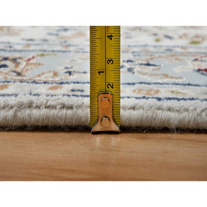 2'5"x10' Spring White, Nain with Center Medallion, Hand Knotted, 250 KPSI, Wool and Silk, Runner, Oriental Rug FWR546078