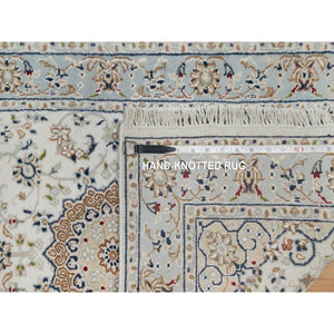 2'5"x10' Spring White, Nain with Center Medallion, Hand Knotted, 250 KPSI, Wool and Silk, Runner, Oriental Rug FWR546078
