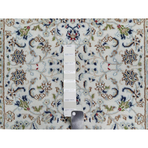 2'8"x14' Spring White, Nain with All Over Flower Design, 250 KPSI, Soft Pile, Wool and Silk, Hand Knotted, Runner, Oriental Rug FWR546090