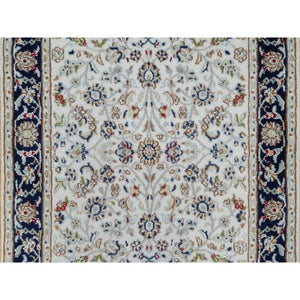 2'8"x14' Spring White, Nain with All Over Flower Design, 250 KPSI, Soft Pile, Wool and Silk, Hand Knotted, Runner, Oriental Rug FWR546090