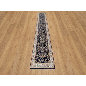 2'7"x16' Polo Blue, Nain With All Over Floral Design, Wool And Silk, Soft Pile, 250 Kpsi, Hand Knotted, Xl Runner, Oriental Rug FWR546096