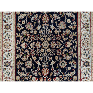 2'7"x16' Polo Blue, Nain With All Over Floral Design, Wool And Silk, Soft Pile, 250 Kpsi, Hand Knotted, Xl Runner, Oriental Rug FWR546096