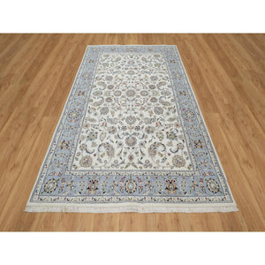 5'7"x9' Daisy White, Nain With All Over Flower Design, 250 Kpsi, Wool And Silk, Hand Knotted, Oriental Rug FWR546102