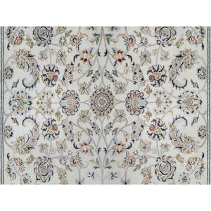 5'7"x9' Daisy White, Nain With All Over Flower Design, 250 Kpsi, Wool And Silk, Hand Knotted, Oriental Rug FWR546102