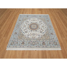 Load image into Gallery viewer, 5&#39;9&quot;x5&#39;9&quot; Alabaster White, 250 KPSI, Nain with Flower Medallion Design, Soft Pile, Hand Knotted, Wool and Silk, Square, Oriental Rug FWR546126