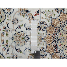 Load image into Gallery viewer, 5&#39;9&quot;x5&#39;9&quot; Alabaster White, 250 KPSI, Nain with Flower Medallion Design, Soft Pile, Hand Knotted, Wool and Silk, Square, Oriental Rug FWR546126