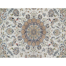 Load image into Gallery viewer, 5&#39;9&quot;x5&#39;9&quot; Alabaster White, 250 KPSI, Nain with Flower Medallion Design, Soft Pile, Hand Knotted, Wool and Silk, Square, Oriental Rug FWR546126