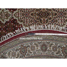 Load image into Gallery viewer, 6&#39;x6&#39; Scarlet Red, Tabriz Mahi With Fish Medallion Design, Pure Wool, Hand Knotted, Densely Woven, Round, Oriental Rug FWR546138