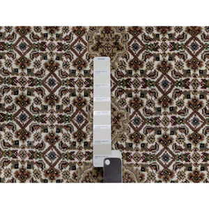 2'10"x8' Daisy White, Tabriz Mahi With Fish Medallion Design, Hand Knotted, Pure Wool, Denser Weave, Runner, Oriental Rug FWR546150