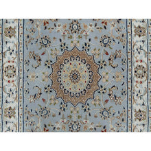 Load image into Gallery viewer, 2&#39;8&quot;x12&#39;9&quot; Uranian Blue, Nain With Flower Medallion Design, 250 Kpsi, Soft Pile, Wool And Silk, Hand Knotted, Runner, Oriental Rug FWR546156
