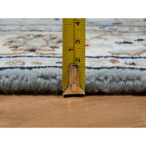 2'8"x12'9" Uranian Blue, Nain With Flower Medallion Design, 250 Kpsi, Soft Pile, Wool And Silk, Hand Knotted, Runner, Oriental Rug FWR546156