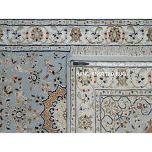Load image into Gallery viewer, 2&#39;8&quot;x12&#39;9&quot; Uranian Blue, Nain With Flower Medallion Design, 250 Kpsi, Soft Pile, Wool And Silk, Hand Knotted, Runner, Oriental Rug FWR546156