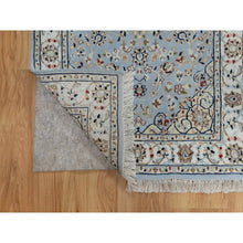 Load image into Gallery viewer, 2&#39;8&quot;x10&#39;1&quot; Celeste Blue, 250 Kpsi, Wool And Silk, Hand Knotted, Nain With Flower Medallion Design, Runner, Oriental Rug FWR546174