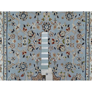2'8"x10'1" Celeste Blue, 250 Kpsi, Wool And Silk, Hand Knotted, Nain With Flower Medallion Design, Runner, Oriental Rug FWR546174