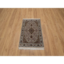 Load image into Gallery viewer, 2&#39;x3&#39; Oyster White, Hand Knotted, Tabriz Mahi With Fish Medallion Design, Pure Wool, Denser Weave, Mat, Oriental Rug FWR546180