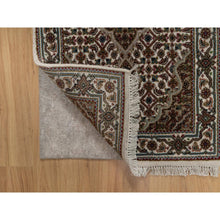 Load image into Gallery viewer, 2&#39;x3&#39; Oyster White, Hand Knotted, Tabriz Mahi With Fish Medallion Design, Pure Wool, Denser Weave, Mat, Oriental Rug FWR546180