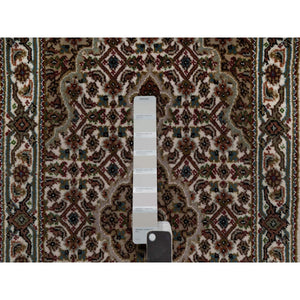 2'x3' Oyster White, Hand Knotted, Tabriz Mahi With Fish Medallion Design, Pure Wool, Denser Weave, Mat, Oriental Rug FWR546180