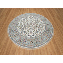 Load image into Gallery viewer, 8&#39;x8&#39; Pearl White, 250 KPSI, Nain with All Over Floral Design, Soft Pile, Wool and Silk, Hand Knotted, Round, Oriental Rug FWR546192