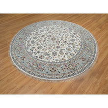Load image into Gallery viewer, 8&#39;x8&#39; Pearl White, 250 KPSI, Nain with All Over Floral Design, Soft Pile, Wool and Silk, Hand Knotted, Round, Oriental Rug FWR546192